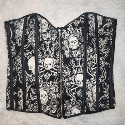 Vintage Torrid Gothic Skull Print Corset Bustier Size 42 Black White Zip Front — 第 1/4 张图片