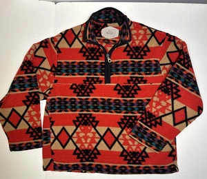 Woolrich Fleece Women's L Aztec Pull Over Zip USA 90s Retro Red Southwest - Picture 1 of 13