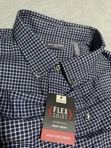 Van Heusen Dress Shirt Men's XL Blue White Long Sleeve Button Down Checkered - Picture 1 of 12