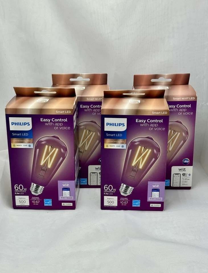 Philips 567172 Wi-Fi Connected LED 60-Watt ST19 Filament Tubular Light Bulb E26