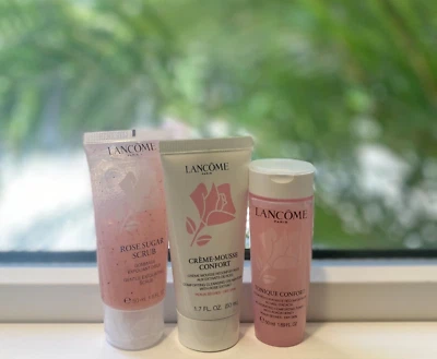 New 3 Pcs Lancome Rose Sugar Scrub Cream Mousse & Tonique Confort - Image 1 of 3