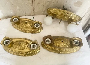 Antique Pressed Brass Ceiling 2 Light Fixture Chandelier Art Deco 20s Vintage - Picture 1 of 9