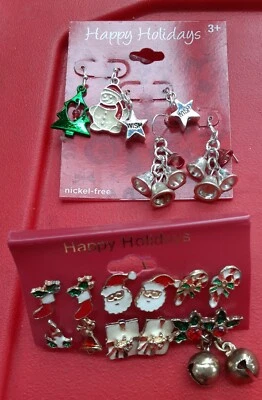 Lote de pendientes de joyería de Navidad gancho y poste árbol Santa muñeco de nieve estrellas campanas medias Foto 1 de 4