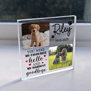 Pet Dog Cat Memorial Gift Personalised Acrylic Photo Block Bereavement Plaque - Picture 1 of 8