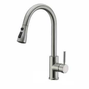 Brushed Nickel Kitchen Sink Faucet Single Handle with Pull Out Sprayer Mixer Tap - Picture 1 of 8