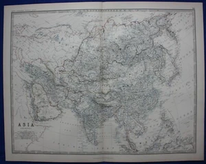 ASIEN, INDIEN, CHINA, JAPAN, KOREA, original antike Karte, Johnston, 1871 - Bild 1 von 5