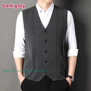 Men Knitted Vest Waistcoat Knitwear Tank Top Sweater Jumper Cardigan Casual Slim - Picture 1 of 18