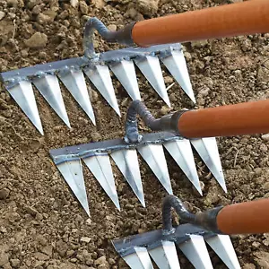 4/5/6/7 Tines Carbon Steel Garden Weeding Rake Agricultural Tool Grasping Raking - Picture 1 of 16