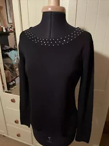 DEBBIE MORGAN Ladies Black Knit Bead Trim Long Sleeve Stretch Top Size S - Picture 1 of 8