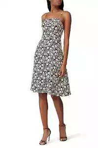 HVN Women's Size 2 Atlanta Black Floral 100% Silk Dress Strappy Button Front - Picture 1 of 14