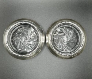 2 Vintage AMSTON #144 Solid Sterling Silver Rim Glass Coasters Or Ash Trays - Picture 1 of 9