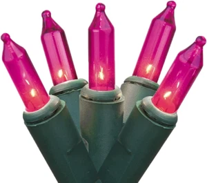 Holiday Pride Pink Lights with Green Wire - 100 Count Pink Christmas Tree Lights - Picture 1 of 12