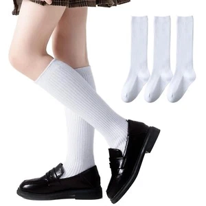 Little Girls Knee High Socks Seamless Cotton School Uniform Socks Ribbed Knee... - Picture 1 of 7