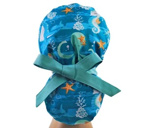 Scrub hats, nurse scrub cap, womens surgical hat, octopus ponytail scrub cap - Picture 1 of 3