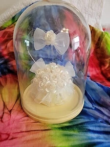 NEW Vintage Glass On Silk Wedding Cake Topper Heart 8" Approx - Picture 1 of 9
