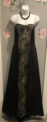 Vestido de tren Pamella Roland para mujer talla 6 dorado negro malla PISTA FORMAL Foto 1 de 4