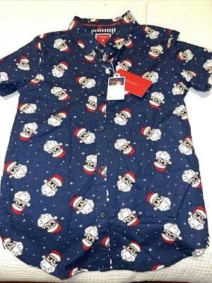 NWT Denim And Flower Boys Short Sleeved Santa Print Button Up Shirt Size11/12 - Image 1 of 4