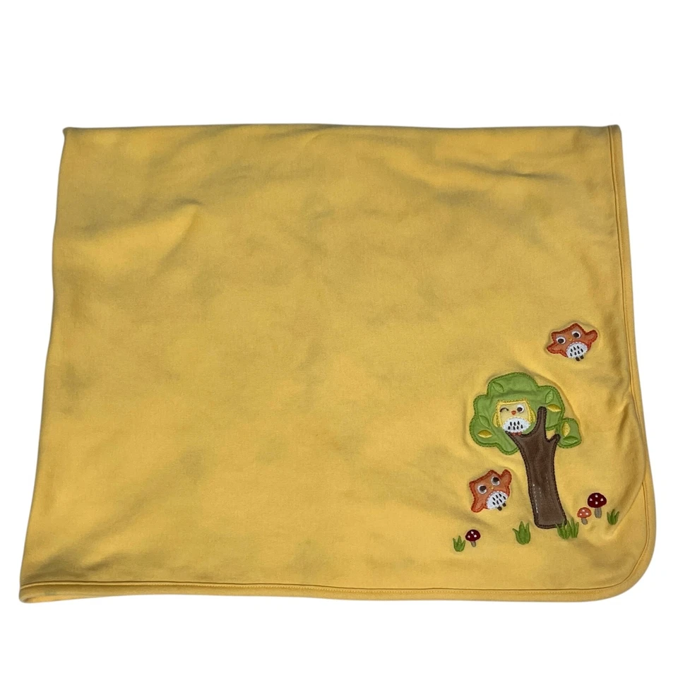Gymboree Yellow White Forest Owl Tree Baby Swaddle Cotton Blanket - Image 1 of 4