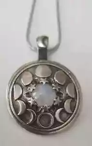 “Peace to This Woman” Pewter Pendant Moon Phase Moonstone 2 Sided Inscribed - Picture 1 of 2