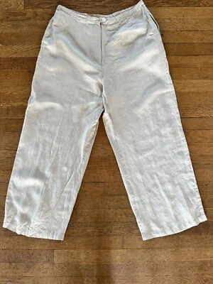 Pantalón Laura Ashley Mujer Talla 14 100% Lino Cintura Alta Pierna Ancha con Bolsillos Foto 1 de 3