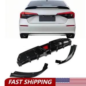 Fit 2016-2022 Honda Civic 4Dr Sedan Glossy Black Rear Bumper Diffuser Lip w/LED - Bild 1 von 12