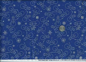 1 Yard Frühlings URLAUB blau Baumwolltuch STOFF Stück tanzende Schneemänner Schneeflocken - Bild 1 von 1