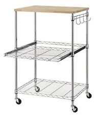 3tier Wire Rolling Kitchen Cart Food Service Cart Microwave Stand Oak Cutting Bo