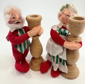 Portacandele in legno Annalee Babbo Natale e Signora Natale 1993 vintage 8" - Foto 1 di 5