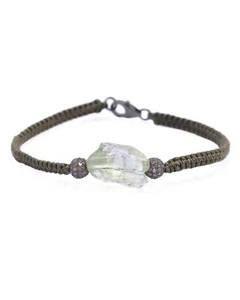 925 Sterling Silver Pave Diamond Aquamarine Macrame Thread Bracelet For Birthday - Picture 1 of 3