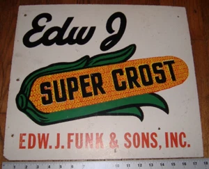 Original Vintage Edward J. Funk Super Crost Seed Corn Sign - Picture 1 of 8