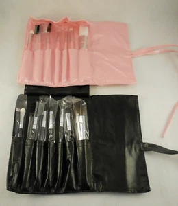 7er Set schwarz oder rosa Make-up Pinsel Werkzeugset mit Kunstleder Organizer Tasche - Bild 1 von 6