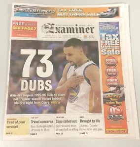Golden State Warriors SF Examiner 73 - 9 Dubs NBA Basketball Newspaper 04/14/16 - Picture 1 of 3