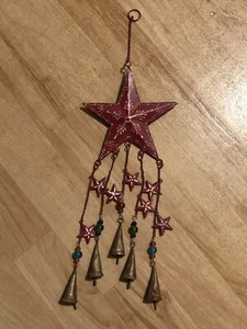 Red Star Wind Chime w Beads & Cone Brass Chimes made in India  - Picture 1 of 3