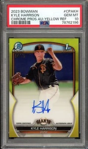 2023 Bowman Autografi Cromati Rifrattore Giallo Kyle Harrison PSA 10/75 #CPA-KH - Foto 1 di 2