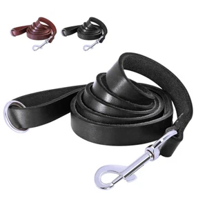 Genuine Leather Dog Leash Heavy Duty with Handle for Pet Training Walking Lead - Picture 1 of 24