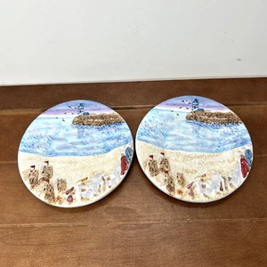 Set of 2, Michal Sparks Sandcastle Lighthouse Birds Ocean Nautical 5" Plates - Picture 1 of 5