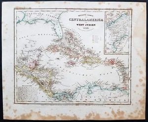 1850 Zentralamerika Mittelamerika grosse grenzkolorierte Stahlstich-Karte - Bild 1 von 1