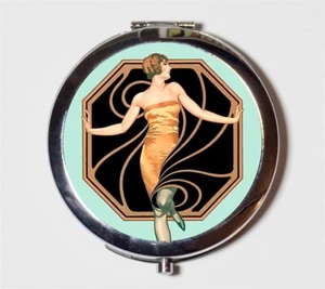 Flapper Art Deco Art 1920s Compact Mirror Make Up Pocket Mirror Cosmetics - Picture 1 of 2