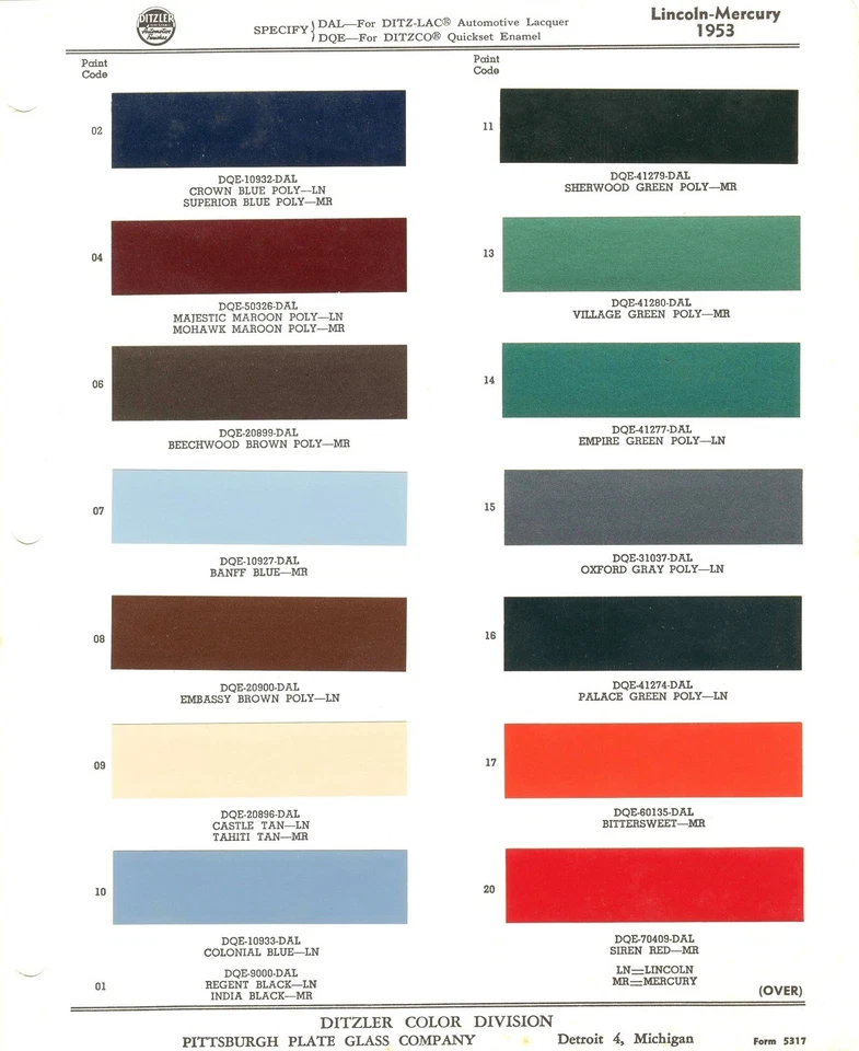 Lincoln-Mercury Cosmopolitan Capri Monterey 1953 astillas de pintura (PPG-DITZLER) Foto 1 de 1