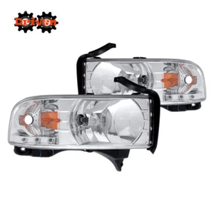 94-01 Dodge Ram 1500 2500 3500 Chrome Housing 1pc Headlights w/LED DRL Amber - Picture 1 of 2