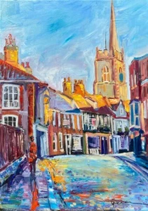 ORIGINAL IVANOV "Prince's Norwich" tudor gogh style Norfolk church Oil PAINTING - Picture 1 of 1