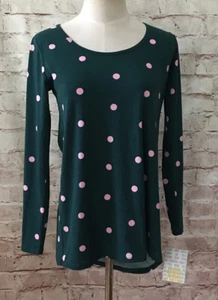 Top LuLaRoe Lynnae Talla XXS Cazador Oscuro Verde Rosa Lunares Manga Larga NUEVO - Imagen 1 de 3