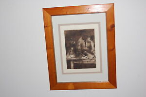 Pro Hart burnt umber etching with aquatint "The Artist - Crib Time" with COA.