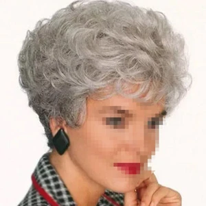 Women Lady Wig Short Curly Wavy Silver Grey Classic Synthetic Hair Wigs - Picture 1 of 6