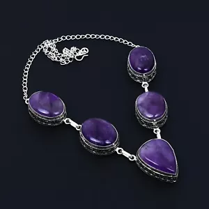 Collana In Amatista Naturale In Argento Sterling 925 Gioielli Per Donne Regali - Foto 1 di 5