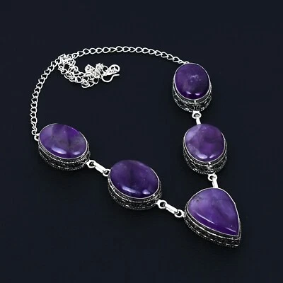 Collana In Amatista Naturale In Argento Sterling 925 Gioielli Per Donne Regali - Immagine 1 di 4
