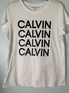 Calvin Klein Shirt Mens XL White Spellout Logo Streetwear Short Sleeve Tee - Picture 1 of 8