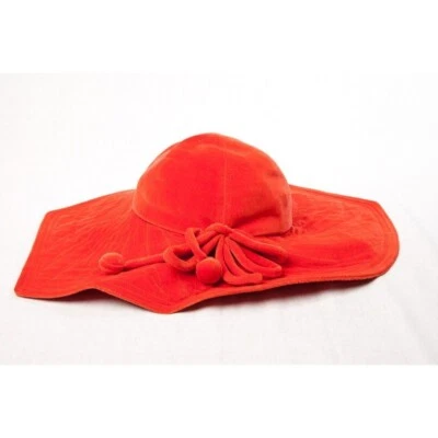 Vintage 1960's Women's Hat Burnt Orange Velvet Wide Brim Chapeau Cord On Brim No - Image 1 of 4