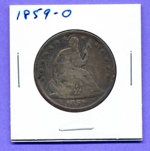 Medio dólar 1859-O 50C sentado Toning Liberty plata 0,90 cobre 0,10 - Imagen 1 de 4