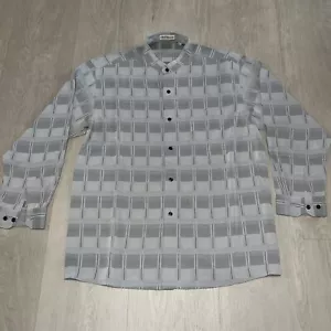 VINTAGE Chez Antonie Herren Gr. L Langarm Knopfleiste grau Seide Kleid Hemd Oberteil - Bild 1 von 7